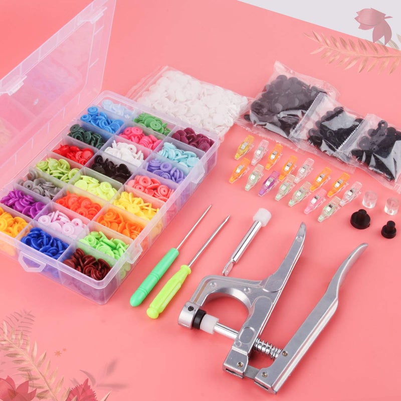 cenoz 460 Sets 24Color Cenoz Snap Plastic Fasteners Button with Pliers Tool, T5 Resin Plastic Button Sewing Fasteners Punch Poppers No Sew Buttons for Cloth Craft Mama Pads - Image 2